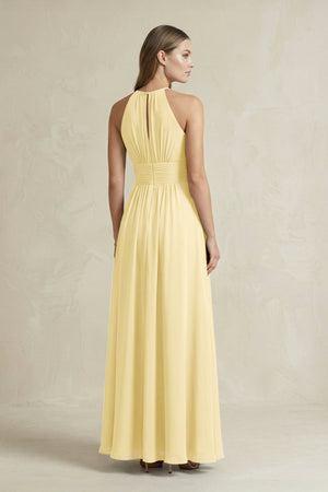 Halter A - Line Chiffon Ankle - Length Bridesmaid Dress in Pastel Yellow - SHE IS ME Bridesmaid Dresses