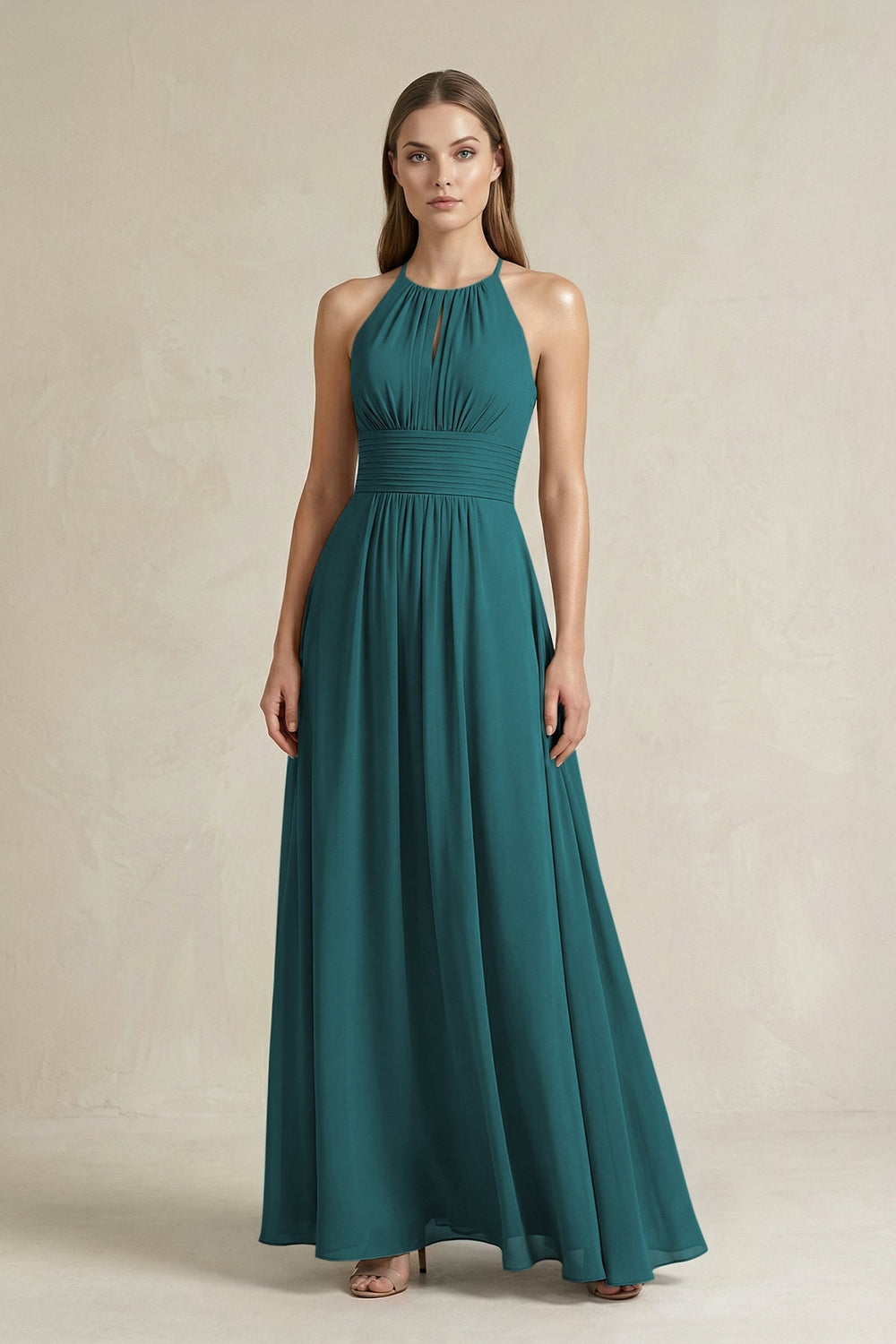 Halter A - Line Chiffon Ankle - Length Bridesmaid Dress in Pine - KISS BRIDAL Bridesmaid Dresses