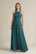 Halter A - Line Chiffon Ankle - Length Bridesmaid Dress in Pine - SHE IS ME Bridesmaid Dresses