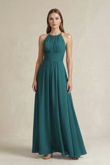 Halter A - Line Chiffon Ankle - Length Bridesmaid Dress in Pine - KISS BRIDAL Bridesmaid Dresses