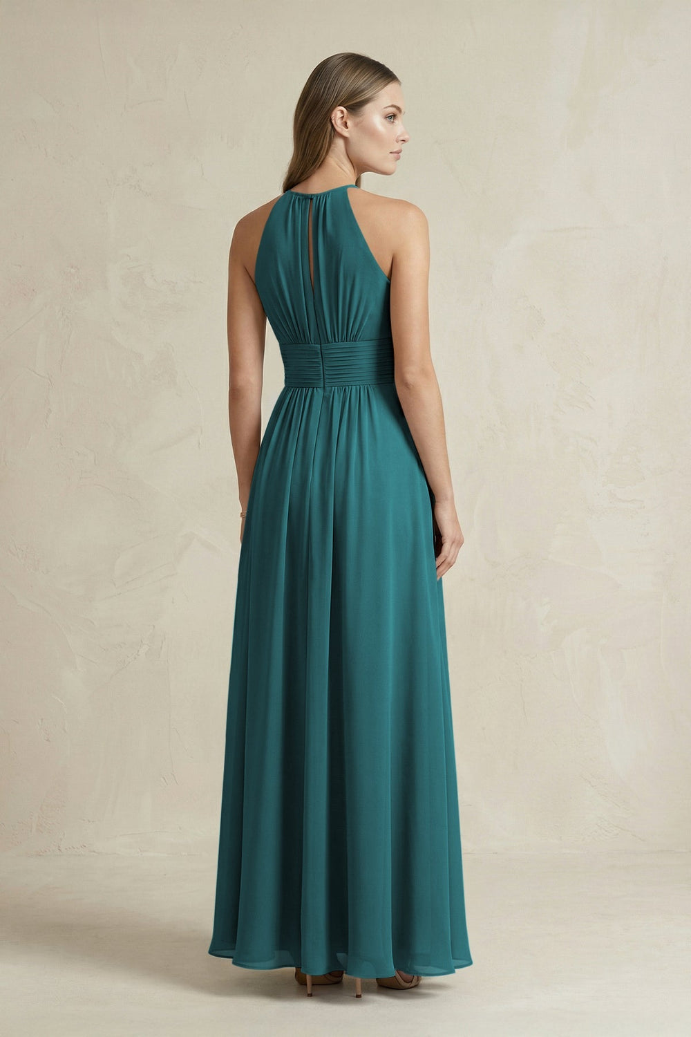 Halter A - Line Chiffon Ankle - Length Bridesmaid Dress in Pine - KISS BRIDAL Bridesmaid Dresses