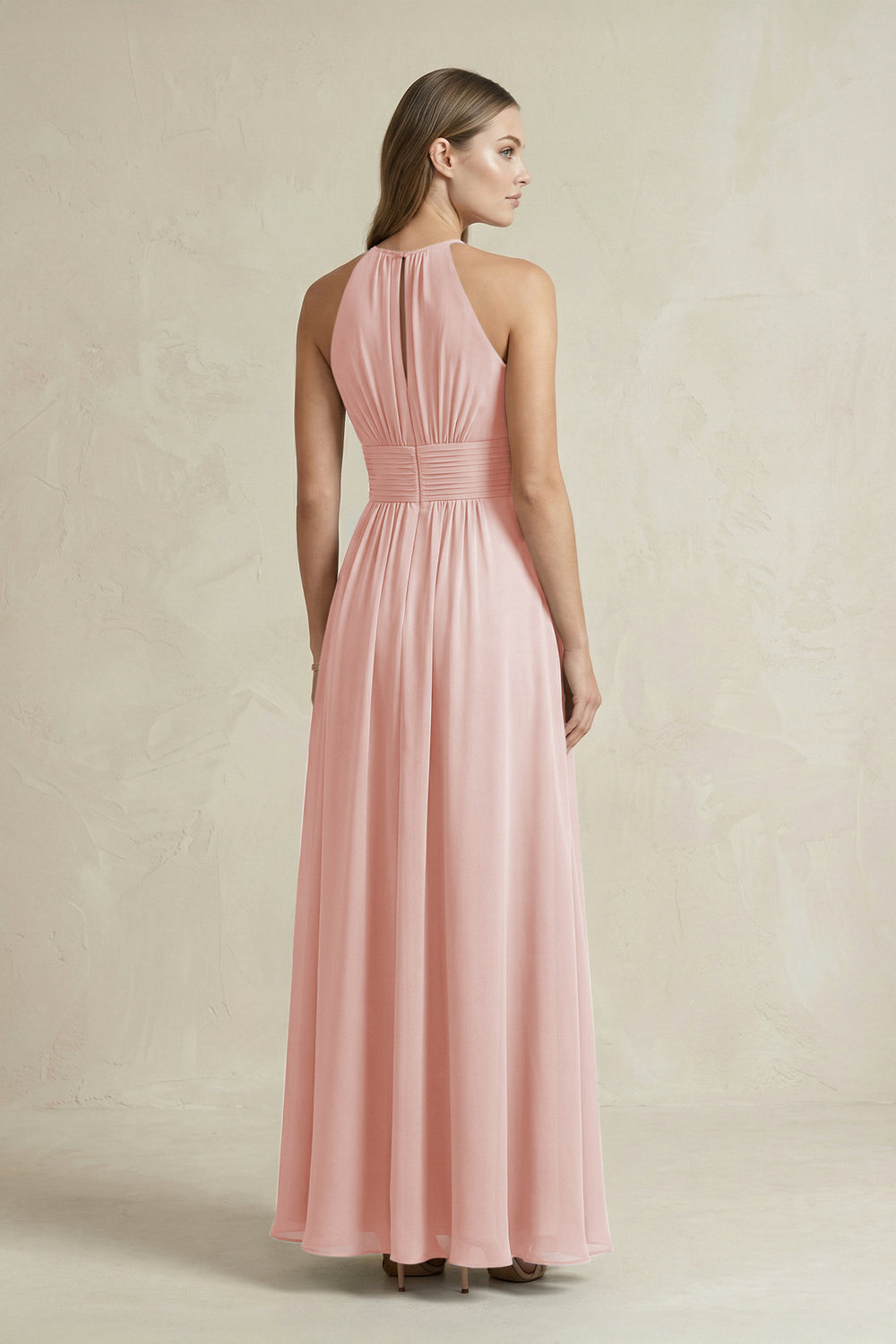 Halter A-Line Chiffon Ankle-Length Bridesmaid Dress in Rose Petal