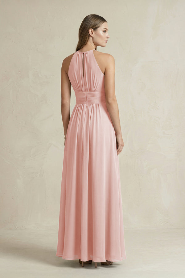 Halter A-Line Chiffon Ankle-Length Bridesmaid Dress in Rose Petal (2) | KISSBRIDAL
