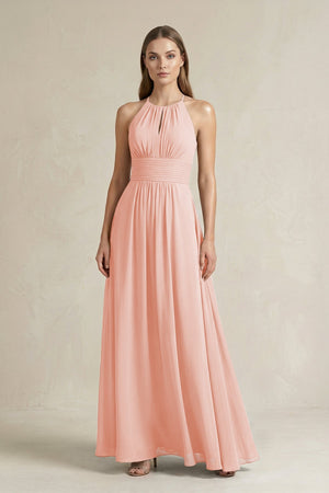 Halter A - Line Chiffon Ankle - Length Bridesmaid Dress in Rose Petal - SHE IS ME Bridesmaid Dresses