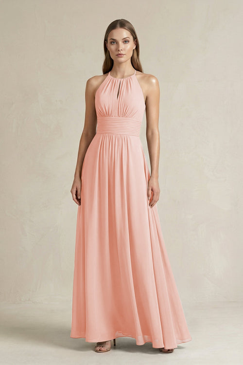 Halter A - Line Chiffon Ankle - Length Bridesmaid Dress in Rose Petal - SHE IS ME Bridesmaid Dresses
