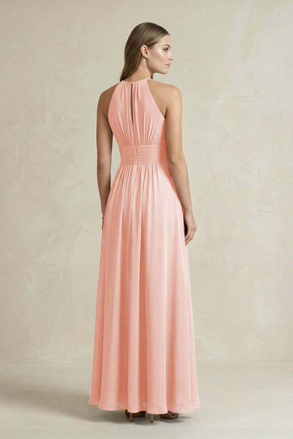 Halter A - Line Chiffon Ankle - Length Bridesmaid Dress in Rose Petal - SHE IS ME Bridesmaid Dresses