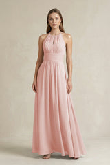 Halter A-Line Chiffon Ankle-Length Bridesmaid Dress in Rose Petal | KISSBRIDAL