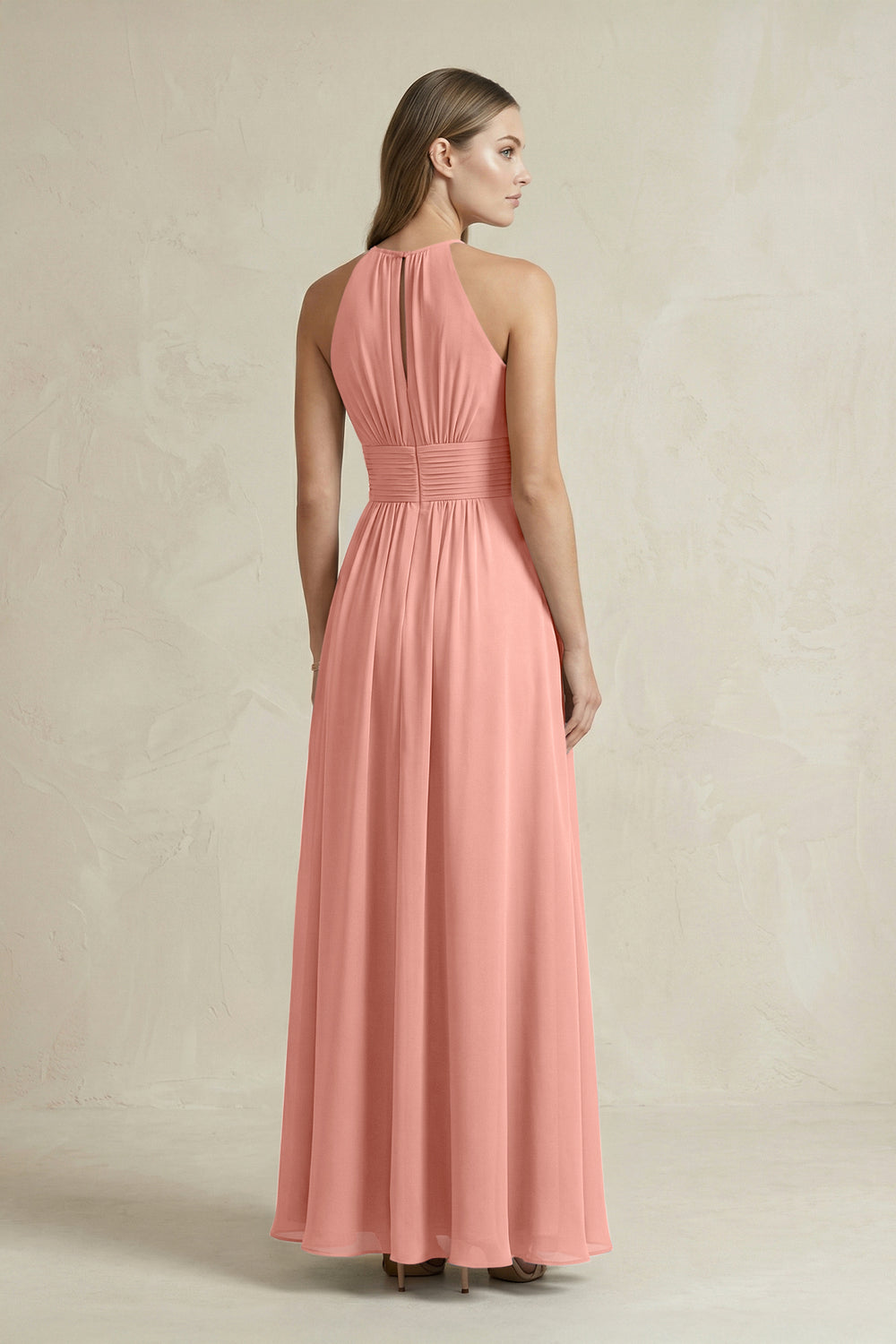 Halter A-Line Chiffon Ankle-Length Bridesmaid Dress in Rosette