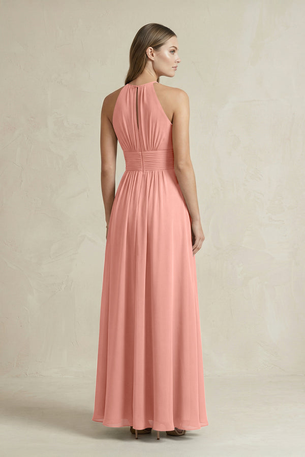 Halter A-Line Chiffon Ankle-Length Bridesmaid Dress in Rosette (2) | KISSBRIDAL