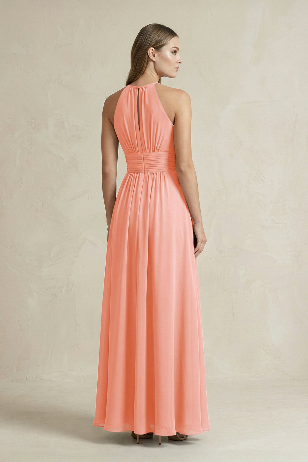 Halter A - Line Chiffon Ankle - Length Bridesmaid Dress in Rosette - KISS BRIDAL Bridesmaid Dresses