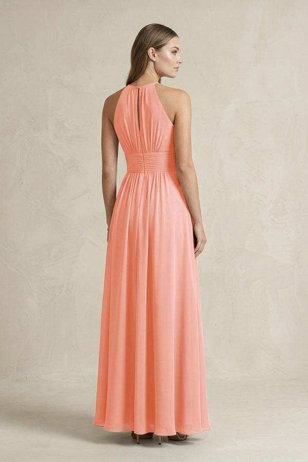 Halter A - Line Chiffon Ankle - Length Bridesmaid Dress in Rosette - SHE IS ME Bridesmaid Dresses