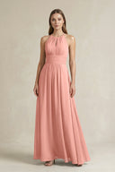 Halter A-Line Chiffon Ankle-Length Bridesmaid Dress in Rosette | KISSBRIDAL