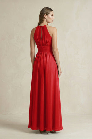 Halter A - Line Chiffon Ankle - Length Bridesmaid Dress in Ruby Red - SHE IS ME Bridesmaid Dresses