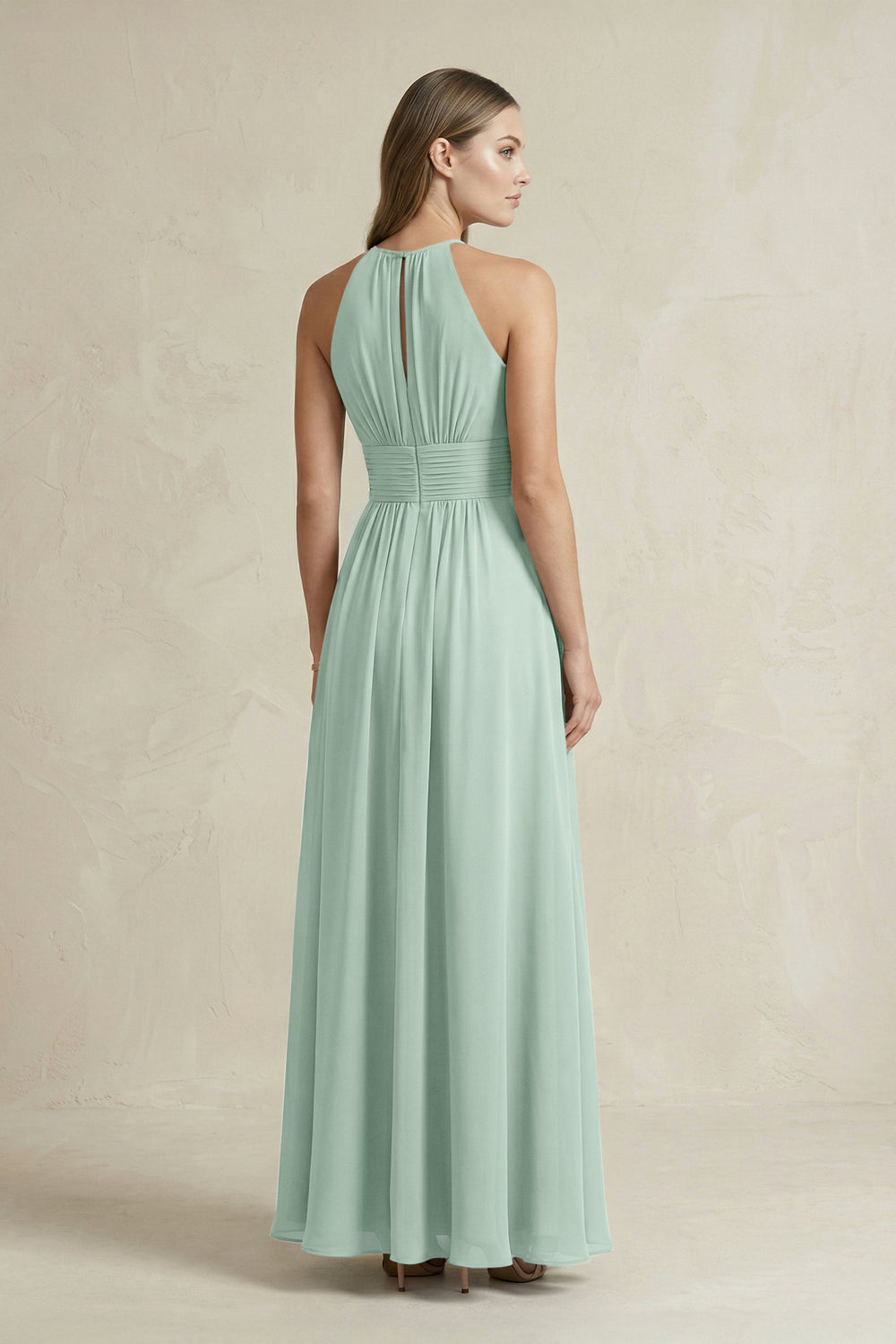 Halter A-Line Chiffon Ankle-Length Bridesmaid Dress in Sage