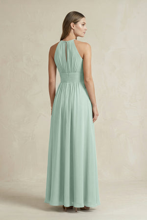 Halter A-Line Chiffon Ankle-Length Bridesmaid Dress in Sage (2) | KISSBRIDAL