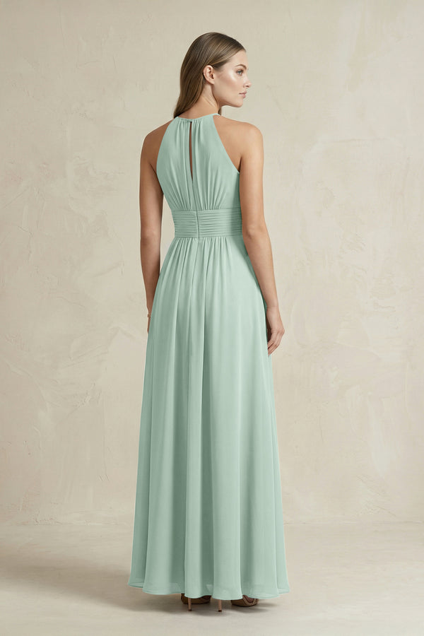 Halter A-Line Chiffon Ankle-Length Bridesmaid Dress in Sage (2) | KISSBRIDAL