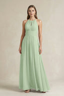 Halter A - Line Chiffon Ankle - Length Bridesmaid Dress in Sage - SHE IS ME Bridesmaid Dresses