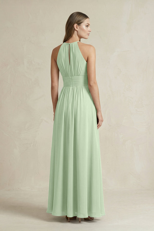 Halter A - Line Chiffon Ankle - Length Bridesmaid Dress in Sage - SHE IS ME Bridesmaid Dresses