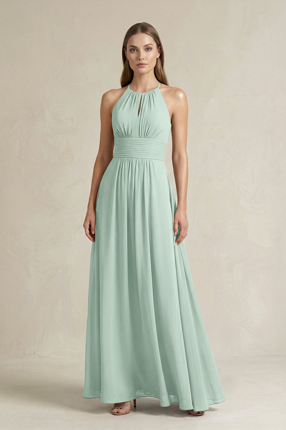 Halter A-Line Chiffon Ankle-Length Bridesmaid Dress in Sage
