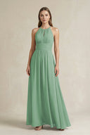 Halter A - Line Chiffon Ankle - Length Bridesmaid Dress in Sea Glass - SHE IS ME Bridesmaid Dresses