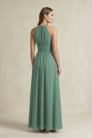 Halter A-Line Chiffon Ankle-Length Bridesmaid Dress in Sea Glass (2) | KISSBRIDAL