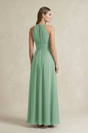 Halter A - Line Chiffon Ankle - Length Bridesmaid Dress in Sea Glass - SHE IS ME Bridesmaid Dresses