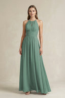 Halter A-Line Chiffon Ankle-Length Bridesmaid Dress in Sea Glass | KISSBRIDAL
