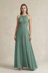 Halter A-Line Chiffon Ankle-Length Bridesmaid Dress in Sea Glass | KISSBRIDAL