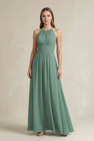 Halter A-Line Chiffon Ankle-Length Bridesmaid Dress in Sea Glass | KISSBRIDAL