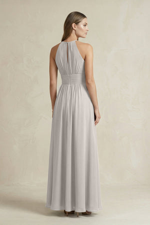 Halter A - Line Chiffon Ankle - Length Bridesmaid Dress in Silver - SHE IS ME Bridesmaid Dresses