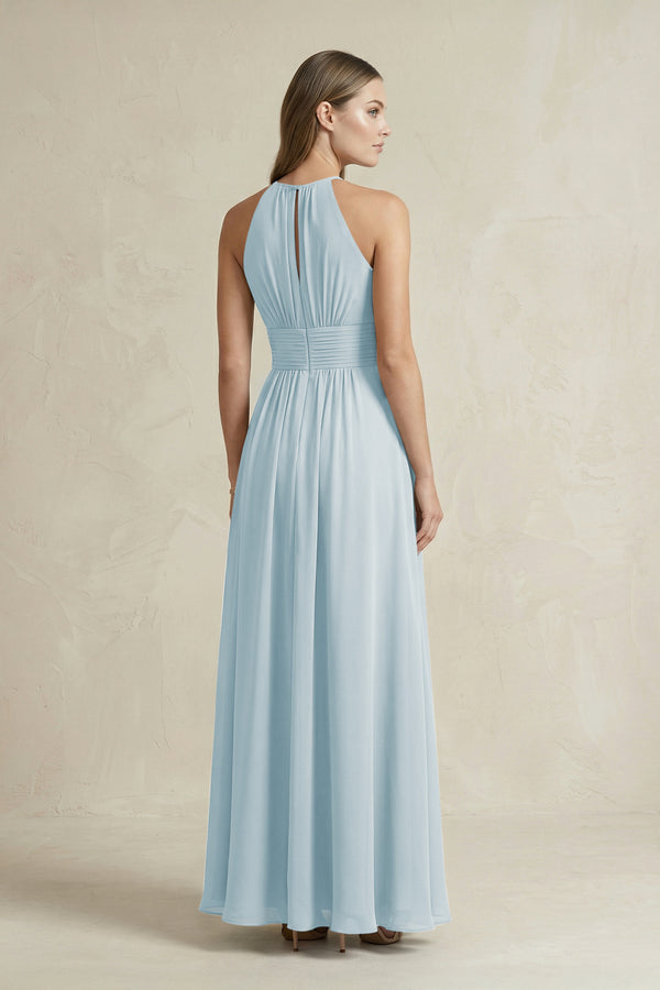 Halter A-Line Chiffon Ankle-Length Bridesmaid Dress in Sky Blue (2) | KISSBRIDAL