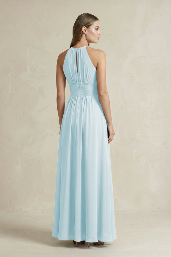 Halter A - Line Chiffon Ankle - Length Bridesmaid Dress in Sky Blue - SHE IS ME Bridesmaid Dresses