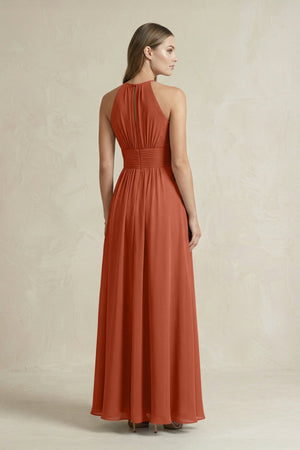 Halter A - Line Chiffon Ankle - Length Bridesmaid Dress in Spice - SHE IS ME Bridesmaid Dresses