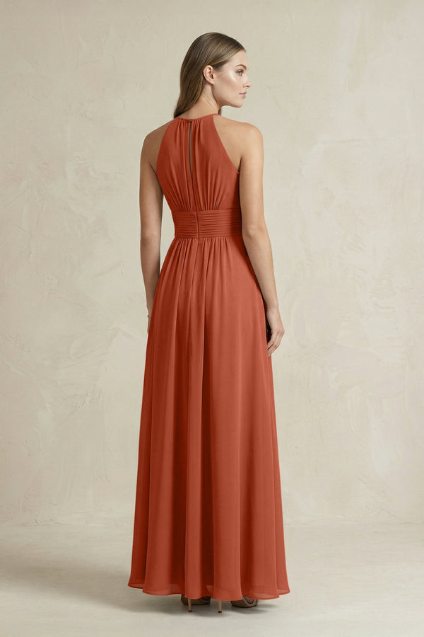 Halter A - Line Chiffon Ankle - Length Bridesmaid Dress in Spice - SHE IS ME Bridesmaid Dresses