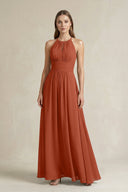 Halter A - Line Chiffon Ankle - Length Bridesmaid Dress in Spice - SHE IS ME Bridesmaid Dresses