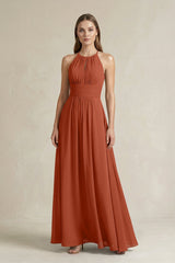 Halter A - Line Chiffon Ankle - Length Bridesmaid Dress in Spice - KISS BRIDAL Bridesmaid Dresses