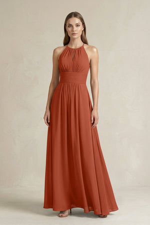 Halter A - Line Chiffon Ankle - Length Bridesmaid Dress in Spice - SHE IS ME Bridesmaid Dresses