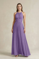 Halter A - Line Chiffon Ankle - Length Bridesmaid Dress in Tahiti - SHE IS ME Bridesmaid Dresses