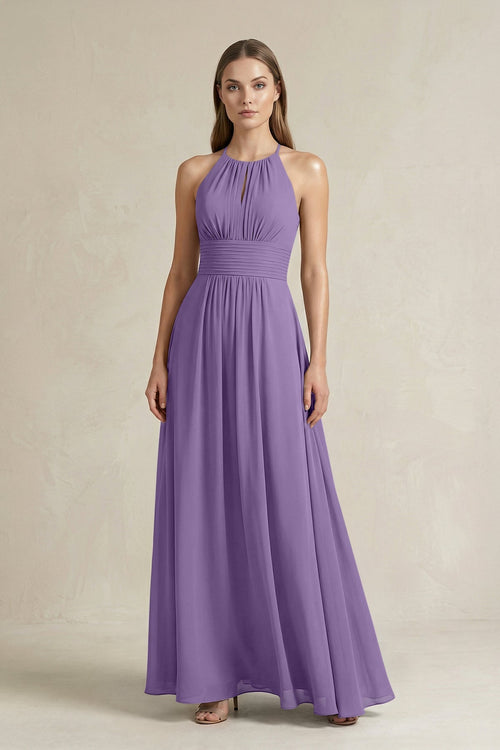 Halter A - Line Chiffon Ankle - Length Bridesmaid Dress in Tahiti - SHE IS ME Bridesmaid Dresses