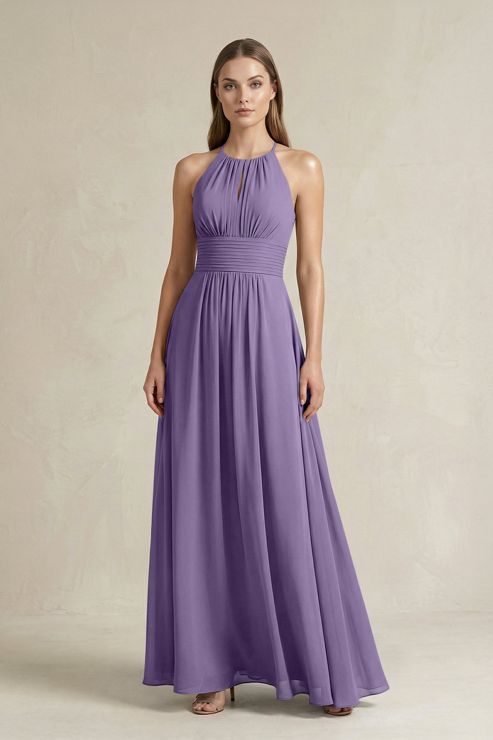 Halter A-Line Chiffon Ankle-Length Bridesmaid Dress in Tahiti