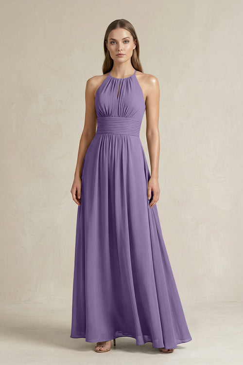 Halter A-Line Chiffon Ankle-Length Bridesmaid Dress in Tahiti | KISSBRIDAL