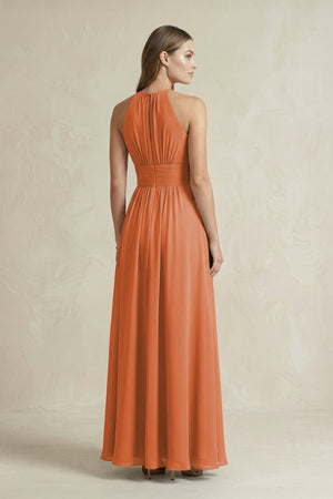 Halter A - Line Chiffon Ankle - Length Bridesmaid Dress in Terracotta - SHE IS ME Bridesmaid Dresses