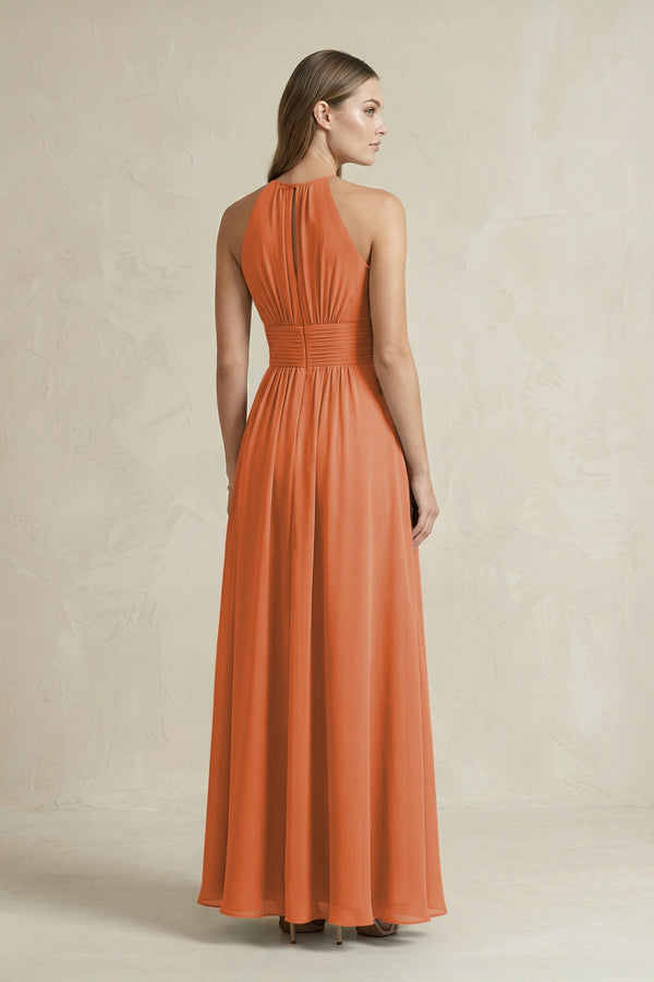 Halter A - Line Chiffon Ankle - Length Bridesmaid Dress in Terracotta - SHE IS ME Bridesmaid Dresses