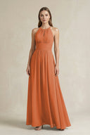 Halter A - Line Chiffon Ankle - Length Bridesmaid Dress in Terracotta - SHE IS ME Bridesmaid Dresses