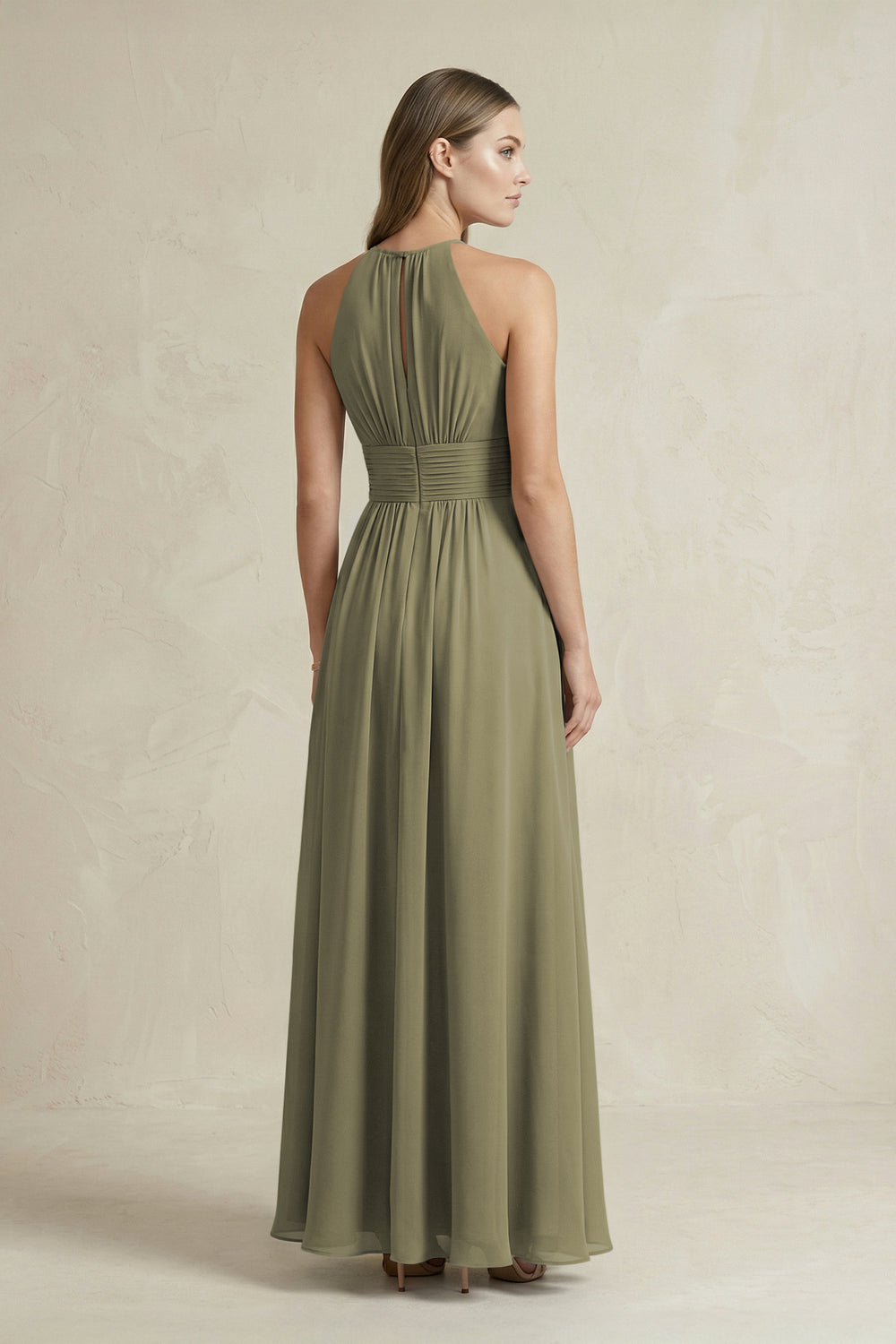 Halter A-Line Chiffon Ankle-Length Bridesmaid Dress in Thyme