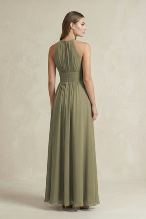 Halter A-Line Chiffon Ankle-Length Bridesmaid Dress in Thyme (2) | KISSBRIDAL