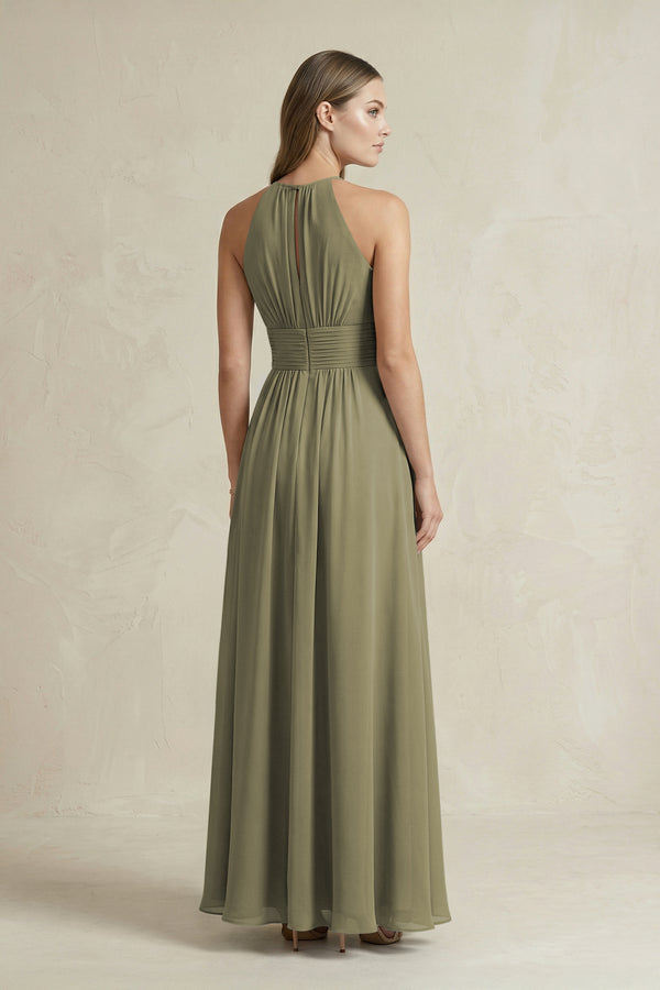 Halter A-Line Chiffon Ankle-Length Bridesmaid Dress in Thyme (2) | KISSBRIDAL