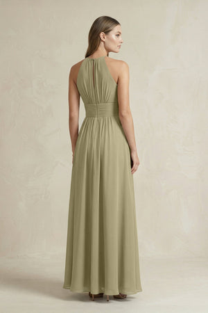 Halter A - Line Chiffon Ankle - Length Bridesmaid Dress in Thyme - SHE IS ME Bridesmaid Dresses