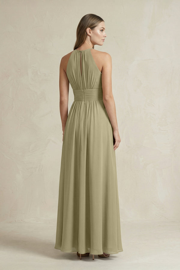 Halter A - Line Chiffon Ankle - Length Bridesmaid Dress in Thyme - SHE IS ME Bridesmaid Dresses