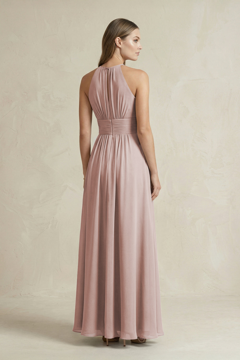 Halter A-Line Chiffon Ankle-Length Bridesmaid Dress in Toffee